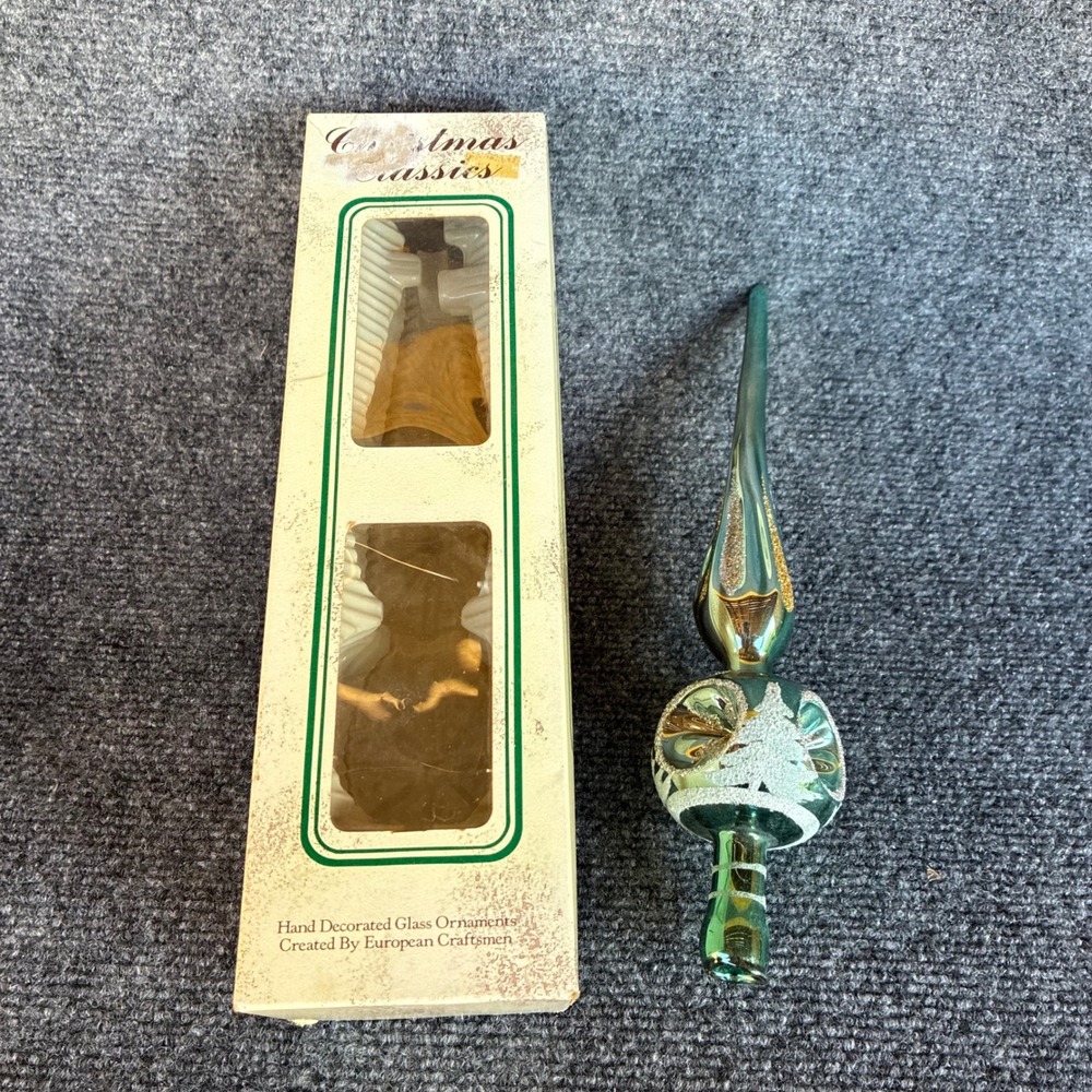Vtg Christmas Classics Glass Tree Topper Hand Decorated Made in Romania Green - Picture 3 of 16